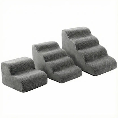 Escalier ergonomique pour chien gris antidérapant protégeant les articulations.