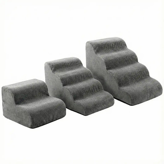 Escalier ergonomique pour chien gris antidérapant protégeant les articulations.
