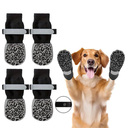 Chaussettes Anti-Léchage & Antidérapantes : Motif Léopard (Protection Parquet)