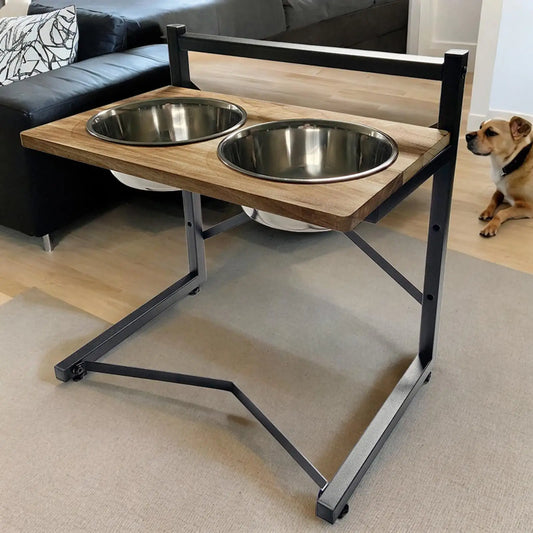 Bar à Gamelles Réglable en Hauteur (12 Niveaux) – Support Inox & Confort Digestif