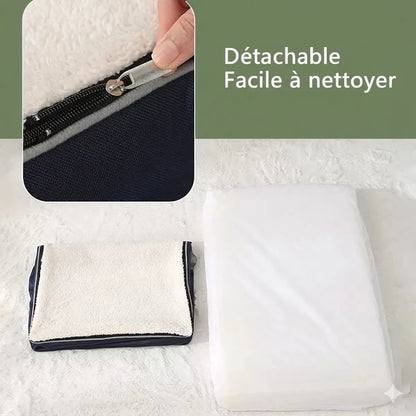 Détail de la housse du lit orthopédique pour chien : fermeture éclair robuste et mousse intérieure facile à retirer. Mention : Détachable et Facile à nettoyer.