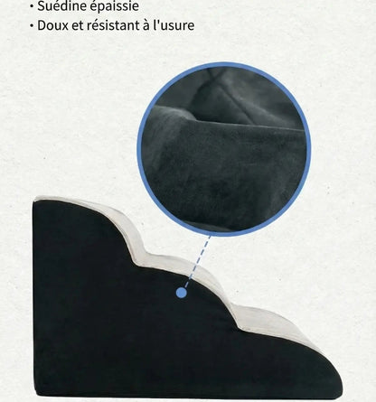 Détail de la finition premium : côtés en suédine de haute qualité, matière épaissie, douce et résistante à l'usure pour escalier chien.